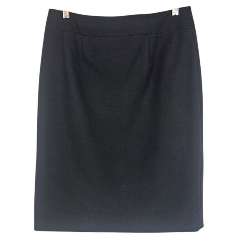 Calvin Klein Black Skirt 8 Knee Length Back Zip Kick Split Office Minimalist